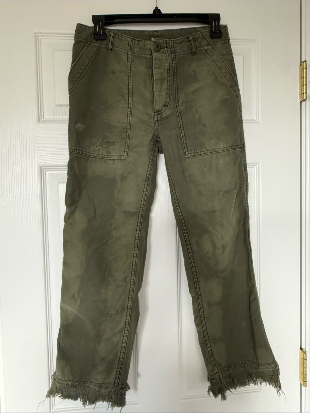 Anthropologie Army Olive Green Utility Pants Raw Edge 26